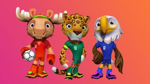 Maple the Moose (Canada), Zayu the Jaguar (Mexico) and Clutch the Bald Eagle (USA).