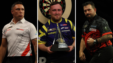 Gerwyn Price (left), Luke Littler (centre) and Jonny Clayton (right)