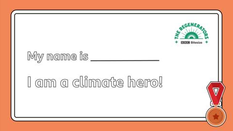 Template certificate for a child to mark themselves as a climate hero.