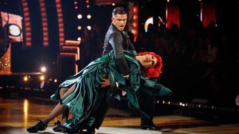 La Voix and Aljaž Škorjanec perform the Couple's Choice during week 8 of Strictly Come Dancing Credit: BBC/Guy Levy