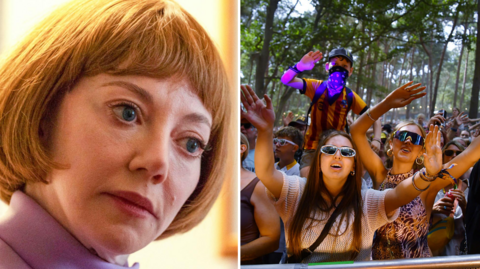 Edited image shows actress Diane Morgan and revellers at an outdoor festival