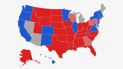 Map showing the states won by Trump and Harris