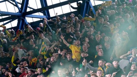 Norwich City fans at a previous game against Ipswich Town