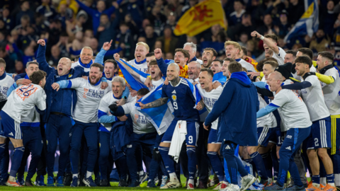 The Scotland team celebrating after reaching the World Cup.