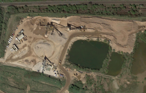 Overhead view of Willington Quarry showing roads leading into the site