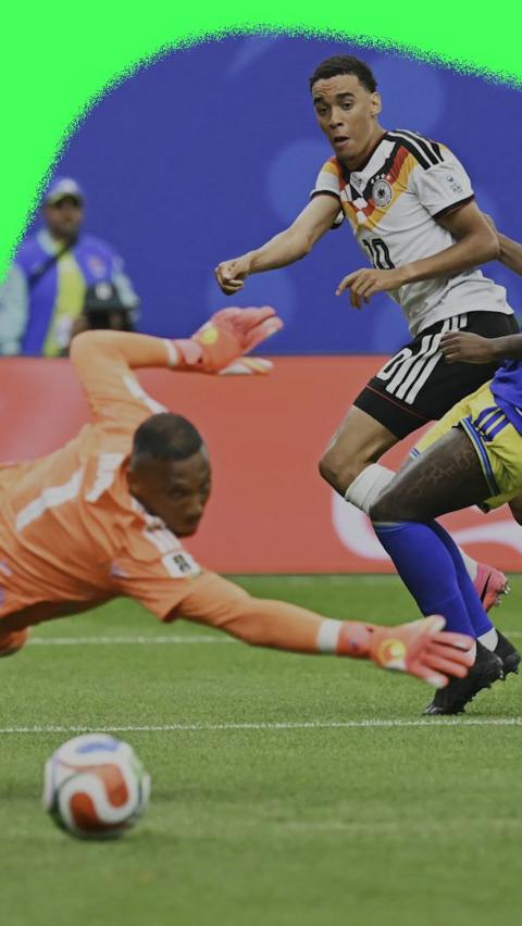 Jamal Musiala scores a foruth goal against Curacao in the 2026 World Cup.