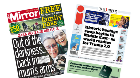 Front pages of the Mirror and the i 