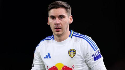 Max Wober of Leeds United during the Sky Bet Championship match between Leeds United FC and Middlesbrough FC at Elland Road.
