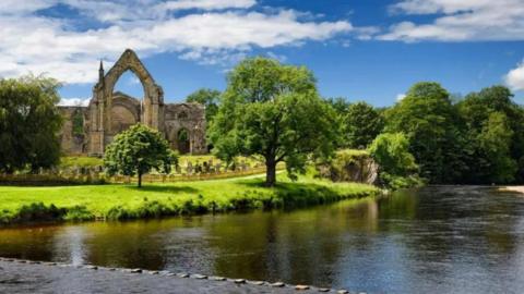 A stock image of Bolton Abbey and the River Wharfe