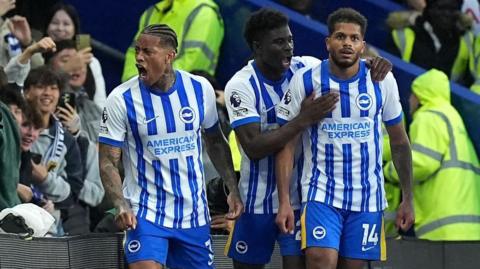 Brighton celebrate a goal against Tottenham