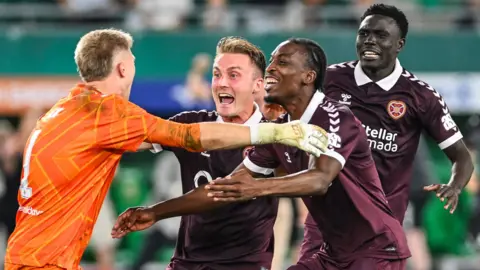 Hearts players celebrating