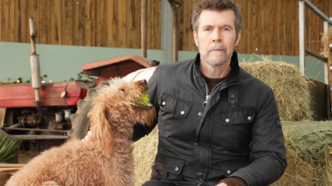 Rhod Gilbert and his dog, Piscen