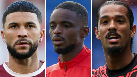 New Luton players Nakhi Wells, Hakeem Odoffin and Nigel Lonwijk
