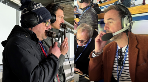 A split picture of Chris Goreham and Brenner Wooley commentating at football matches