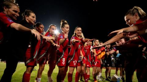 Wales players celebrate beating Croatia