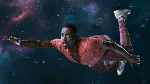 The Doctor floating in space.