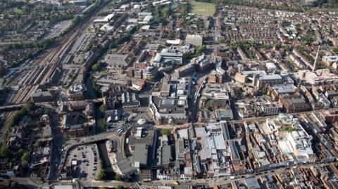 An aerial view of Guildford in Surrey.