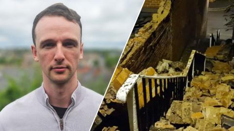 Luke Drayton, Windmill Lane resident, and the collapsed wall