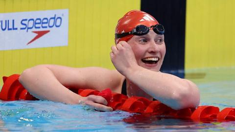 Rebecca Redfern celebrates victory at the British Swimming Championships in 2025