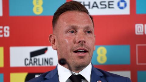 Craig Bellamy facing the press after being appointed Wales manager in July 2024