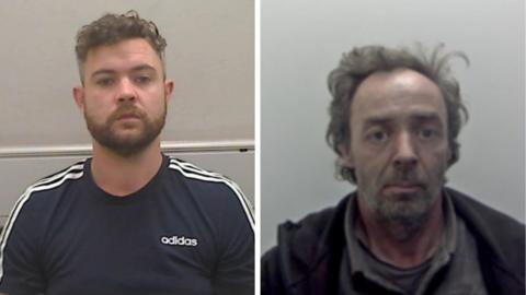 Mugshots of Daniel Loughran and Eoin Nolan. Daniel has short brown hair and a beard. Eoin has longer brown hair with a grey beard. 