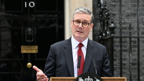The United Kingdom's new Prime Minister Keir Starmer giving a speech outside No 10 Downing Street following the 2024 general election, 05/07/2024.