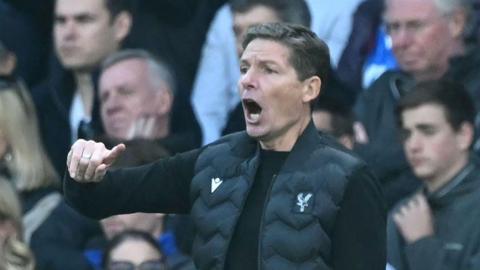 Crystal Palace's Austrian manager Oliver Glasner gestures on the touchline