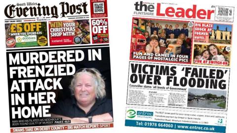 Front pages of the South Wales Evening Post and Flintshire Leader