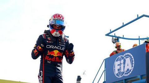 Max Verstappen celebrates his pole at the 2025 Italian Grand Prix