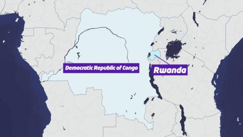 Map of DRC and Rwanda.