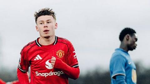 Manchester United's Kai Rooney after scoring in his side's 6-0 Under-18 Premier League Cup win against Birmingham