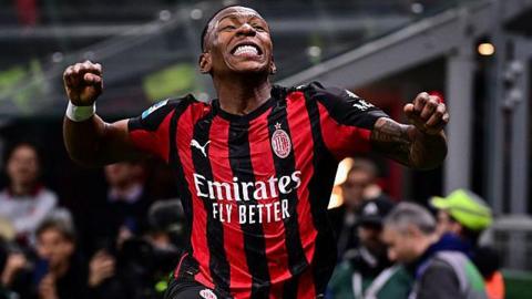 Pervis Estupinan celebrates scoring against Inter Milan