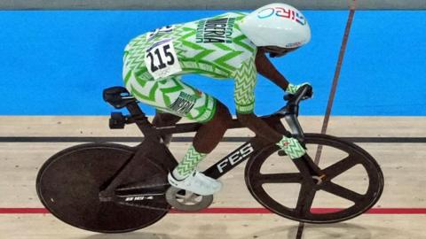 Ese Ukpeseraye of Nigeria competing during the women's keirin event at the Olympics, Paris -  7 August 2024