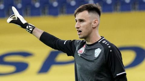 Raphael Sallinger of TSV Hartberg gestures during the tipico Bundesliga match between spusu SKN St. Poelten and TSV Hartberg at NV Arena on May 21, 2021 in St. Poelten, Austria