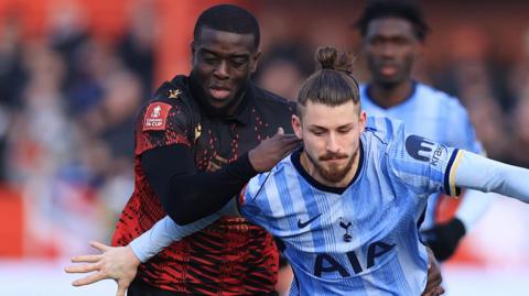 Chris Wreh in action for Tamworth against Tottenham Hotspur in the FA Cup third round