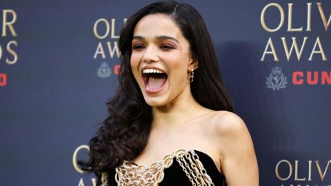 Rachel Zegler poses on the green carpet for the Olivier Awards 2026 at the Royal Albert Hall in London, Britain, 12 April 2026