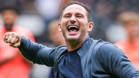 Frank Lampard celebrates his side's win at Derby