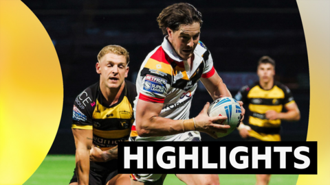 Bradford's Riley Dean scores a try against York