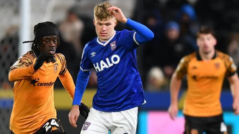 Ipswich Town forward Sindre Walle Egeli playing against Hull City in November 2025