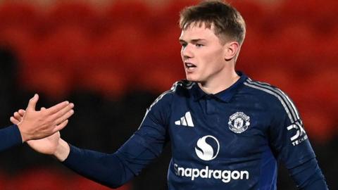 Ethan Ennis in action for Manchester United against Doncaster Rovers in the EFL Trophy last season