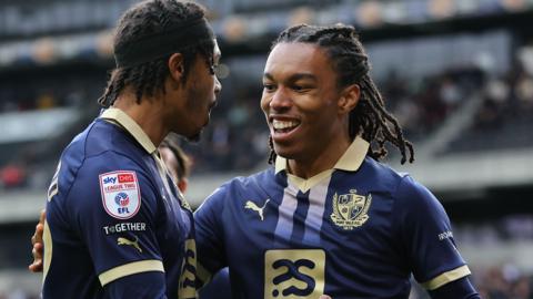 Rico Richards celebrates a Port Vale goal with a team-mate