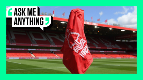 A general view of Nottingham Forest's City Ground with an Ask Me Anything border around it