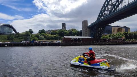 A Northumbria Police water scooter on patrol on the River Tyne