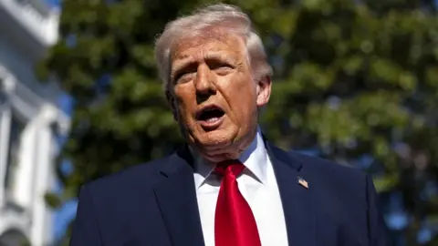 US President Donald Trump speaks to the media before departing the White House en route to Miami, Florida, in Washington, DC, USA, 11 April 2026.