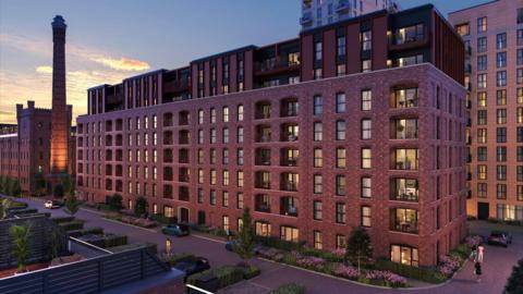 A CGI image of The Maltings, a large flat complex which will sit on the Horlicks Factory site in Slough.