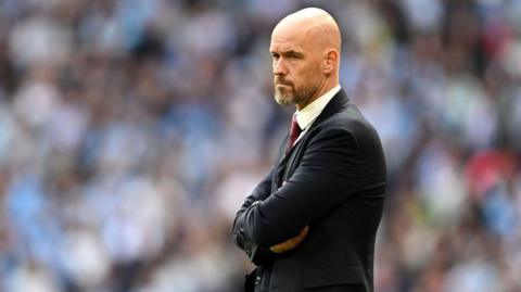 Erik ten Hag looks on frustrated