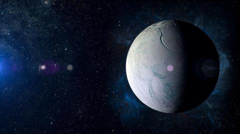 A computer generated artist's impression of Enceladus.