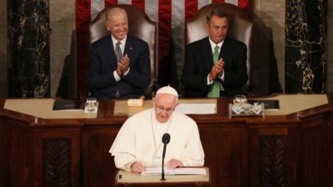 Pope Francis delivering a speech to the US Congress in Washington in 2015