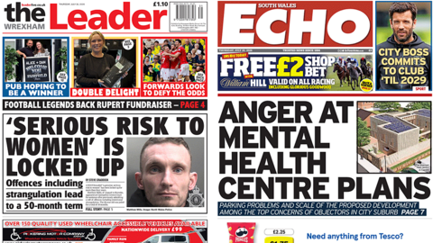 Front pages of the Wrexham Leader and South Wales Echo