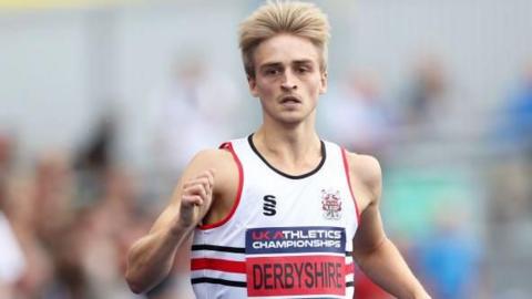 Seamus Derbyshire crosses the line at the UK Athletics Championships in 2022